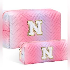 Pink purple gold makeup bags monogram letter “N” Valentine’s Day Gift!
